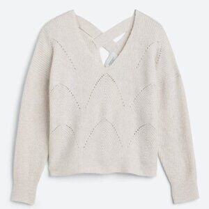 Pinque Textured Knit Sweater w/ Crisscross Back – Cream – Size XL
